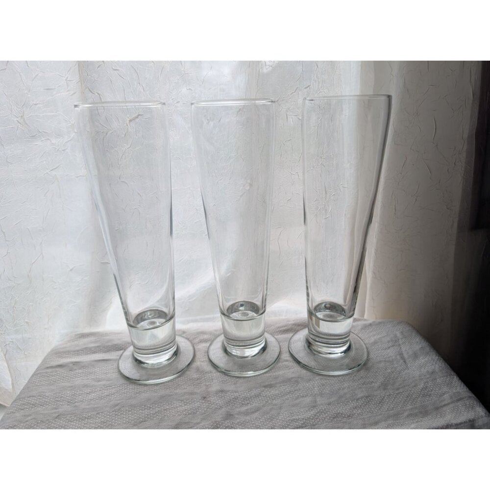 3 Clear Glass Libbey Pilsner Beer Drinking Glasses Tall 9.5" Classic Home Barwar